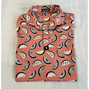 Bad Birdie Polo Shirt Mens Size Small Pink Paint Pattern  Golf Short Sleeve